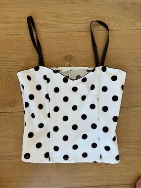 Zara White Polka Dot Bustier Camisole with Brown Dots